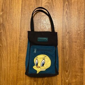 Vintage Tweety Bird Purse Bag‎ Looney Tunes Green Black Zip Pocket